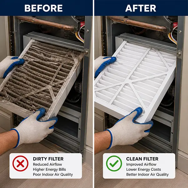 Professional air filter replacement before and after in Houston Texas