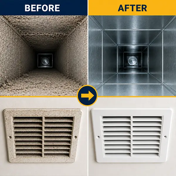 Professional air vent cleaning service in Houston Texas showing clean registers