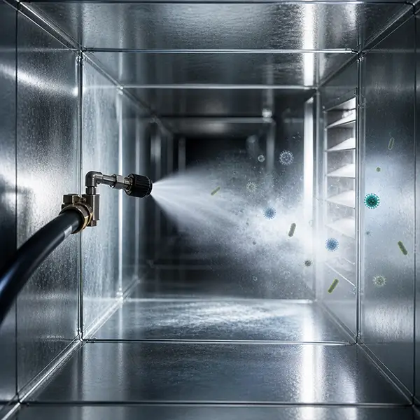Air duct vent releasing sanitizing mist to eliminate odors and improve indoor air quality